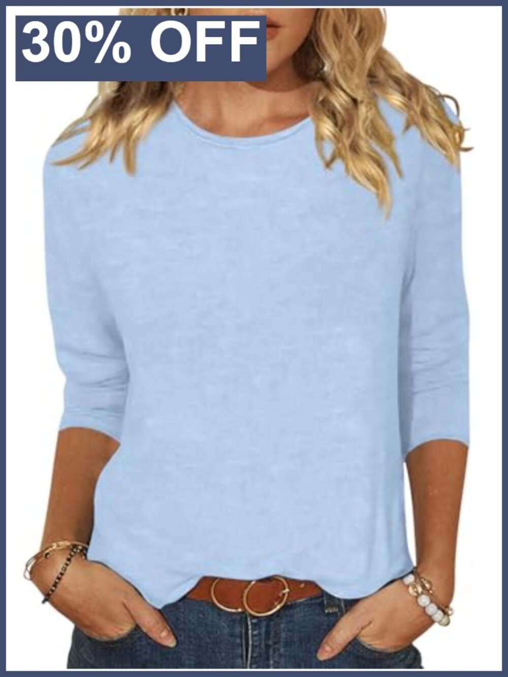 Women's 3/4 Sleeve Tunic Tee Crew Neck Casual T-Shirt